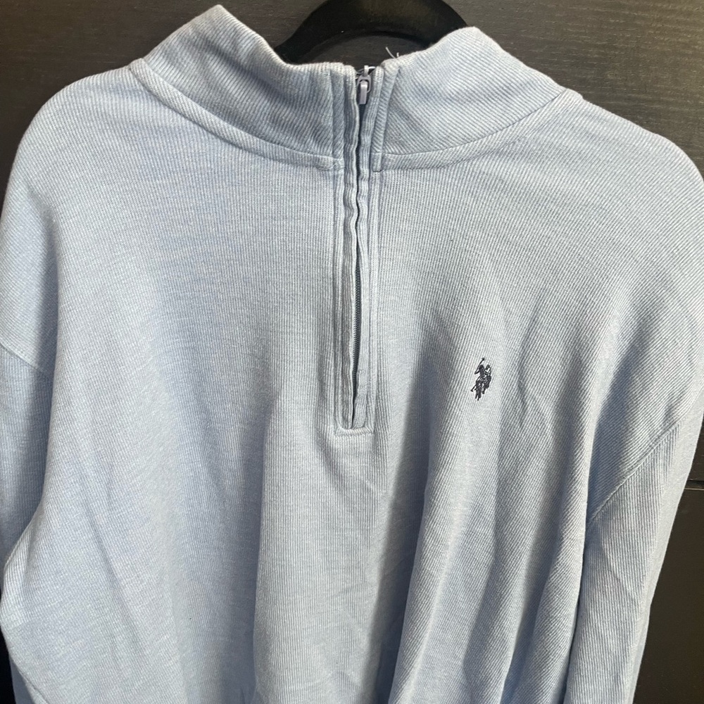 Men’s gently used blue XLT 1/4 zip Polo sweater